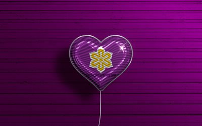 I Love Kyoto, 4k, realistic balloons, violet wooden background, Day of Kyoto, japaenese prefectures, flag of Kyoto, Japan, balloon with flag, Prefectures of Japan, Kyoto flag, Kyoto