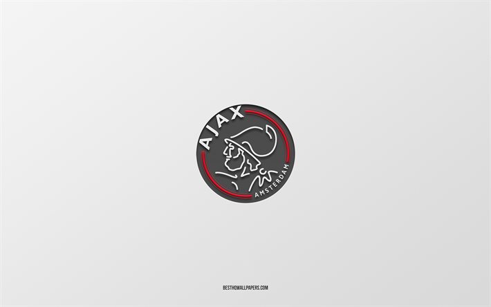 AFC Ajax, white background, Dutch football team, AFC Ajax emblem, Eredivisie, Amsterdam, Netherlands, football, AFC Ajax logo