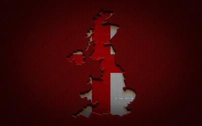 England map, 4k, European countries, English flag, red carbon background, England map silhouette, England flag, Europe, English map, England, flag of England
