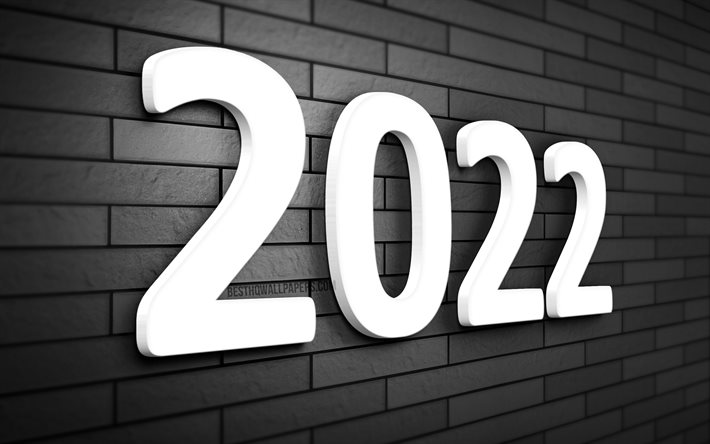 4k, Happy New Year 2022, creative, 2022 white 3D digits, gray brickwall, 2022 business concepts, 2022 new year, 2022 year, 2022 on gray background, 2022 concepts, 2022 year digits