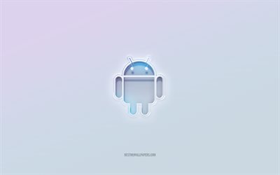 Android logo, cut out 3d text, white background, Android 3d logo, Android emblem, Android, embossed logo, Android 3d emblem