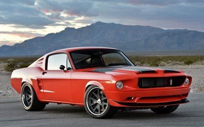 Ford Mustang Villain, 4K, 1968, muscle cars, red Mustang