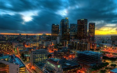 Evening city lights, skyscrapers, Los-Angeles, California, USA