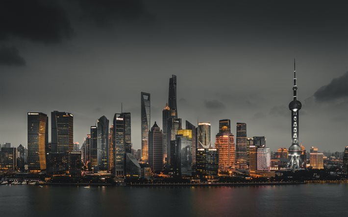 skyskrapor, Shanghai, Kina, business center, Oriental Pearl Tower, Shanghai World Financial Center