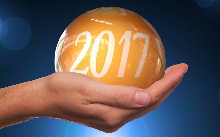 New 2017 Year, hand, ball, 2017