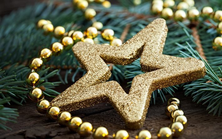 Christmas, gold star, new year, Christmas tree