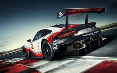 Porsche 911 RSR, 2017, sportcars, motion, racing cars, raceway