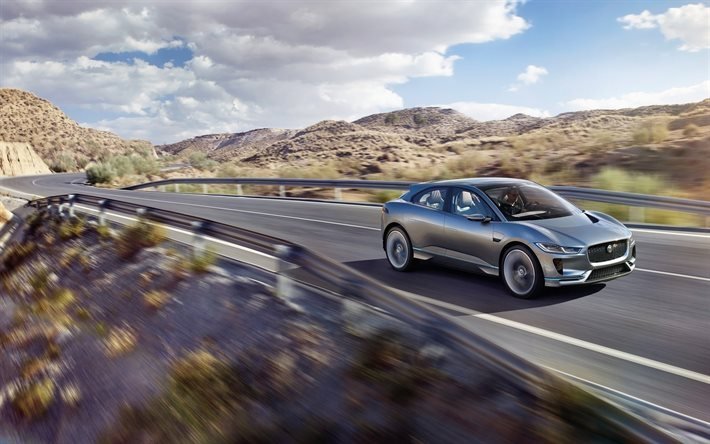 Jaguar I-Concepto de velocidad de 2016, la carretera, la velocidad, el jaguar gris