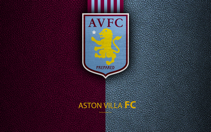 Aston Villa FC, 4K, English football club, logo, Football League Championship, leather texture, Witton, Birmingham, United Kingdom, football, Second English Division