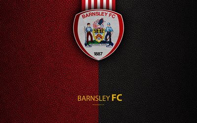Barnsley FC, 4K, English Football Club, logo, Football League Championship, leather texture, Barnsley, UK, EFL, football, Second English Division
