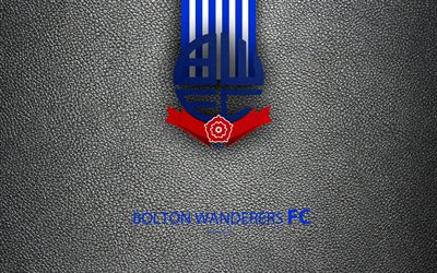 Bolton Wanderers FC, 4K, English Football Club, logo, Football League Championship, leather texture, Bolton, UK, EFL, football, Second English Division