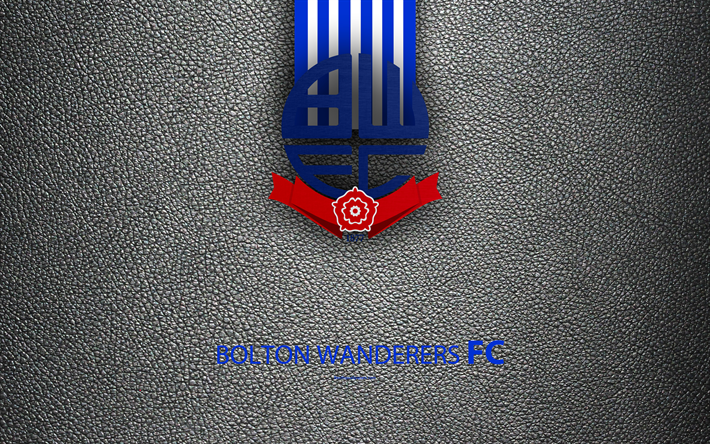 Bolton Wanderers FC, 4K, Club de Football anglais, le logo, la Ligue de Football du Championnat, le cuir de texture, de Bolton, royaume-UNI, EFL, de football, Deuxi&#232;me Division anglaise