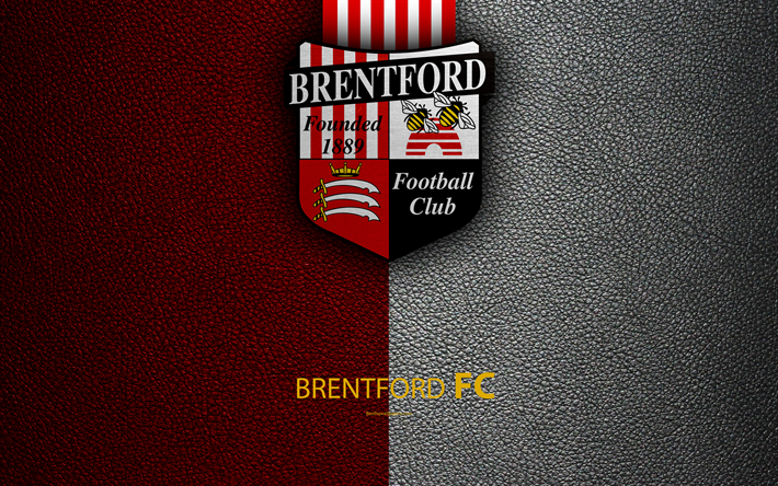 Brentford FC, 4K, English Football Club, logo, Football League Championship, leather texture, Hounslow, London, UK, EFL, football, Second English Division