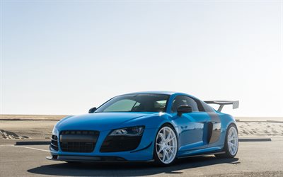 Audi R8, 2017, mavi spor coupe, araba yarışı, ayarlama, Niş Tekerlekler