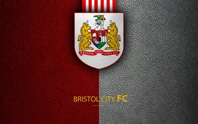 Bristol City FC, 4K, English football club, logo, Football League Championship, leather texture, Bristol, UK, EFL, football, Second English Division