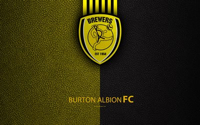 Burton Albion FC, 4K, English Football Club, logo, Football League Championship, leather texture, Burton-Upon-Trent, UK, EFL, football, Second English Division