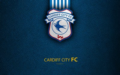 Cardiff City FC, 4K, English football club, logo, Football League Championship, leather texture, Cardiff, UK, EFL, football, Second English Division