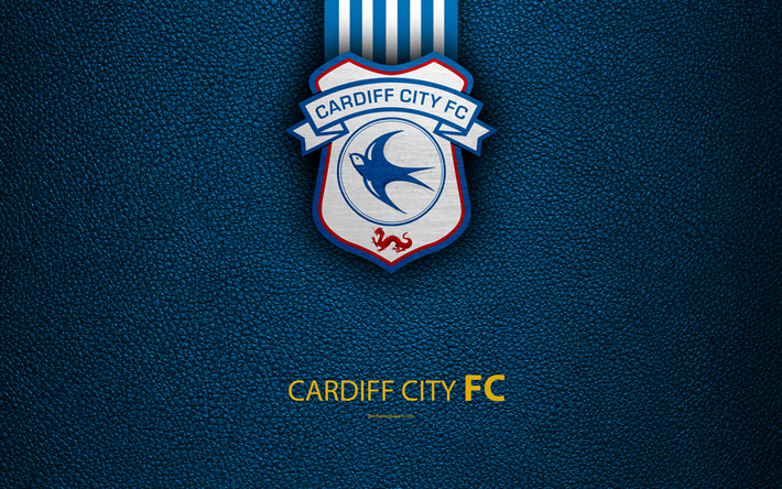Cardiff City FC, 4K, Clube de futebol ingl&#234;s, logo, Liga De Futebol Campeonato, textura de couro, Cardiff, Reino UNIDO, De ingl&#234;s como l&#237;ngua estrangeira, futebol, Segunda Divis&#227;o De Ingl&#234;s