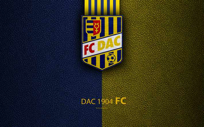 FC DAC 1904, Dunajska Streda, 4k, Slovak football club, logo, leather texture, Fortuna liga, Slovakia, calcio
