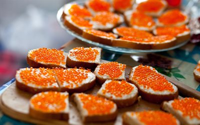 caviar rouge, d&#233;lices, de sandwichs, de caviar