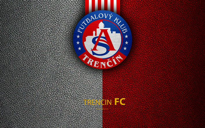 FC Trencin, FC, 4k, le slovaque, le club de football, le logo en cuir &#224; la texture, la Fortuna liga, Trencin, Slovaquie, football