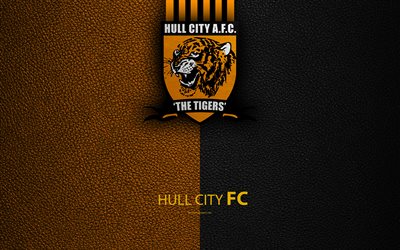 Hull City FC, 4K, English Football Club, logo, Football League Championship, leather texture, Kingston upon Hull, UK, EFL, football, Second English Division