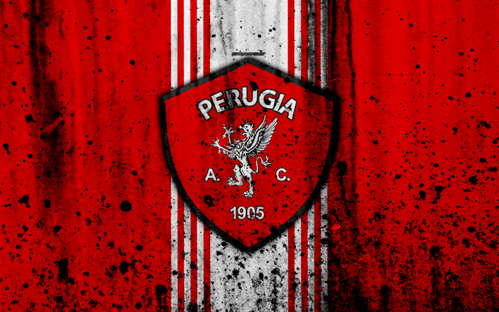 Perugia, 4k, grunge, Serie B, futebol, It&#225;lia, textura de pedra, clube de futebol, FC perugia