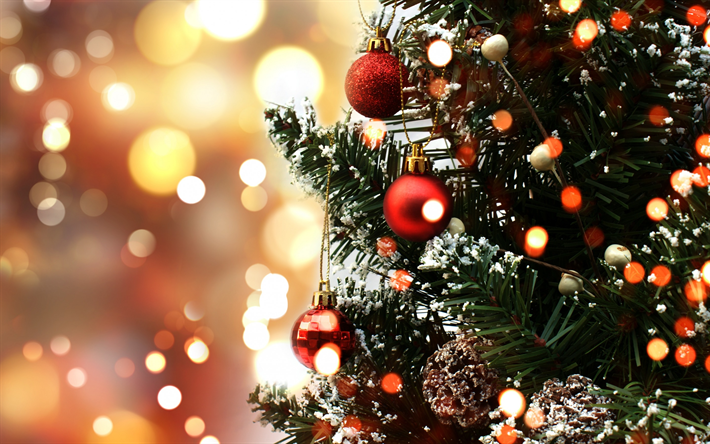 ダウンロード画像 クリスマスツリー 装飾 新年 赤いクリスマスボール フリー のピクチャを無料デスクトップの壁紙