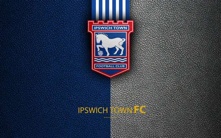 Ipswich Town FC, 4K, Club de F&#250;tbol ingl&#233;s, logo, Liga de F&#250;tbol del Campeonato, textura de cuero, Ipswich, reino unido, EFL, de f&#250;tbol, de la Segunda Divisi&#243;n inglesa