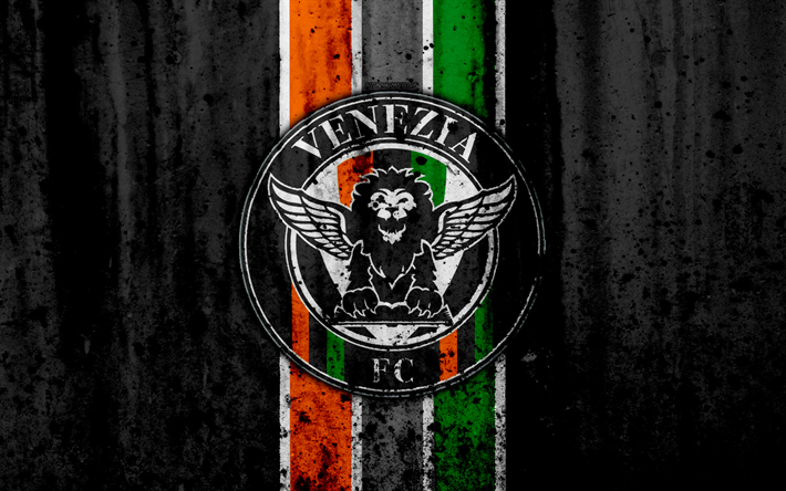 FC Venezia, 4k, grunge, Serie B, futbol, İtalya, taş doku, Futbol Kul&#252;b&#252;