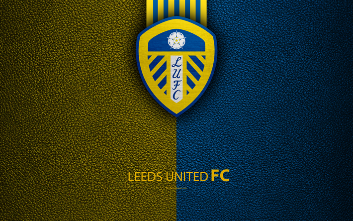 Leeds United FC, 4K, club de f&#250;tbol ingl&#233;s, Leeds logotipo de F&#250;tbol del Campeonato de Liga, de textura de cuero, Leeds, reino unido, EFL, de f&#250;tbol, de la Segunda Divisi&#243;n inglesa
