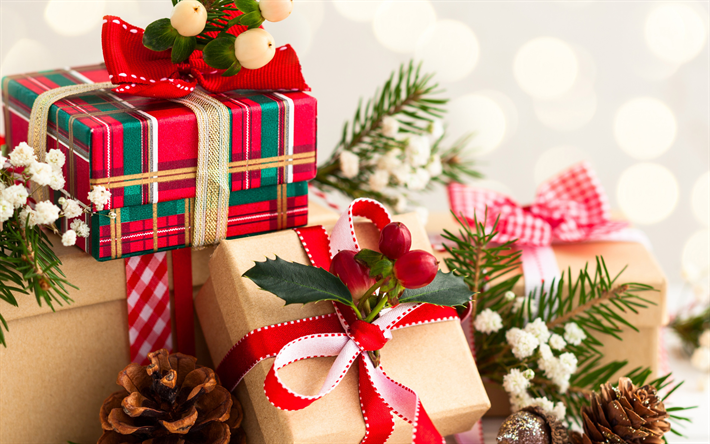 Presentes de natal, cones, decora&#231;&#245;es, Natal, natal, Ano Novo, caixas de presente