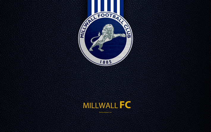 Millwall FC, 4K, Club de F&#250;tbol ingl&#233;s, logo, Liga de F&#250;tbol del Campeonato, textura de cuero, Millwall, Londres, reino unido, EFL, de f&#250;tbol, de la Segunda Divisi&#243;n inglesa