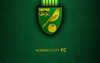 Norwich City FC, 4K, English Football Club, logo, Football League Championship, leather texture, Norwich, UK, EFL, football, Second English Division