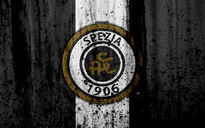 Spezia, 4k, grunge, Serie B, football, Italy, soccer, FC Spezia, stone texture, football club, Spezia FC