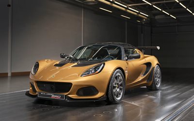 Lotus Elise de la Copa 260, 2018, 4k, oro coup&#233; deportivo, tuning, carreras de coches, Lotus