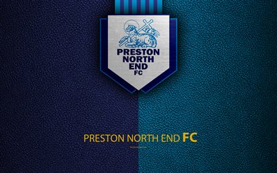 Preston North End FC, 4K, English Football Club, logo, Football League Championship, leather texture, Preston, Lancashire, UK, EFL, football, Second English Division