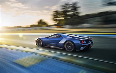 4k, Ford GT, pista de carreras, 2018 coches, coches deportivos, el desenfoque de movimiento, supercars, Ford