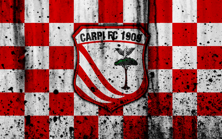 Carpi, 4k, grunge, Serie B, le football, l&#39;Italie, le FC Carpi, texture de pierre, club de football, Carpi FC