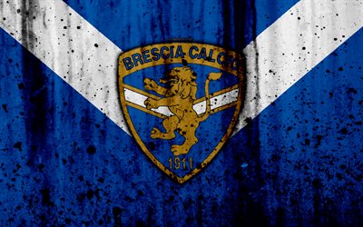 Brescia, 4k, grunge, Serie B, calcio, Italia, FC Brescia, pietra, texture, football club, Brescia FC
