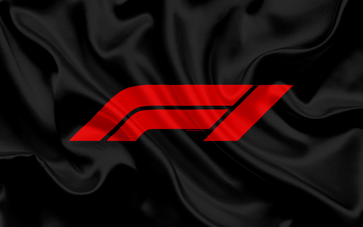 Uusi F1-logo, silkki lippu, musta silkki, Formula 1, tunnus, uusi logo