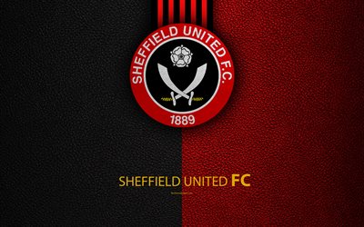 Sheffield United FC, 4K, Club de Football anglais, le logo, la Ligue de Football du Championnat, le cuir &#224; la texture, &#224; Sheffield, South Yorkshire, royaume-Uni, EFL, de football, Deuxi&#232;me Division anglaise