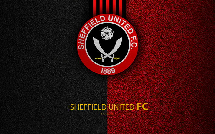 Sheffield United FC, 4K, English Football Club, logo, Football League Championship, leather texture, Sheffield, South Yorkshire, United Kingdom, EFL, football, Second English Division