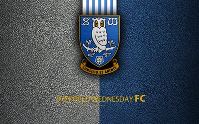 Sheffield Wednesday FC, 4K, English Football Club, logo, Football League Championship, leather texture, Sheffield, UK, EFL, football, Second English Division