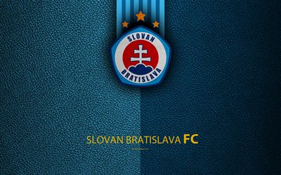Slovan Bratislava FC, 4k, Slovak football club, logo, leather texture, Fortuna liga, Bratislava, Slovakia, football