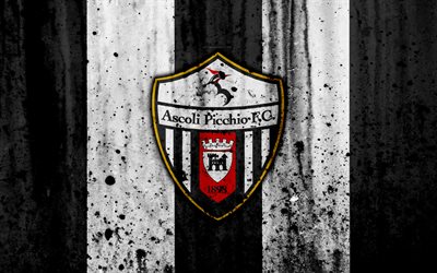 Ascoli, 4k, grunge, Serie B, football, Italy, soccer, Ascoli Picchio, stone texture, football club, Ascoli FC