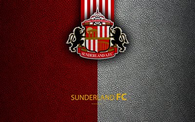 Sunderland FC, 4K, İngiliz Futbol Kul&#252;b&#252;, logo, Futbol Ligi Şampiyonası, deri dokusu, Sunderland, İNGİLTERE, İNGİLİZCE, futbol, İkinci İngilizce B&#246;l&#252;m&#252;