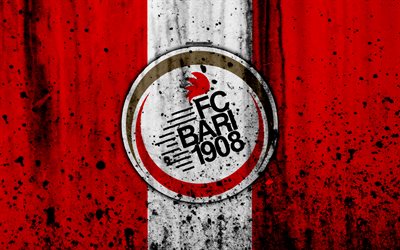 Bari, 4k, grunge, Serie B, futbol, İtalya, yeni logo, FC Bari, taş doku, Futbol Kul&#252;b&#252;