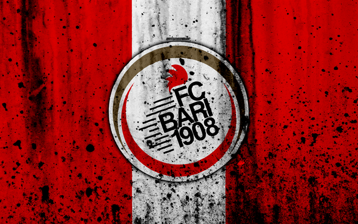 Bari, 4k, grunge, Serie B, football, Italie, nouveau logo, le football, le FC Bari, texture de pierre, club de football, FC Bari