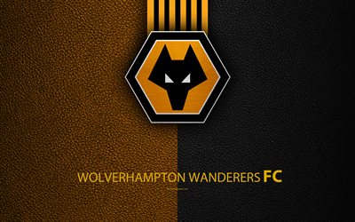 Wolverhampton Wanderers FC, Wolves FC, 4K, English Football Club, logo, Football League Championship, leather texture, Wolverhampton, UK, EFL, football, Second English Division